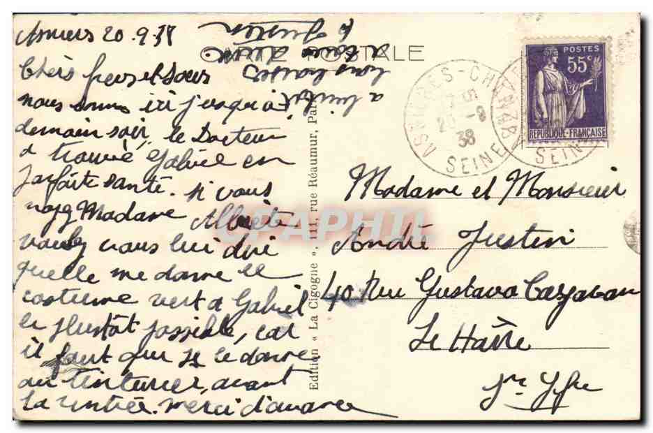 Asnières (Seine) — Hôtel de Ville — Édition « La Cigogne » n°15 — Rückseite