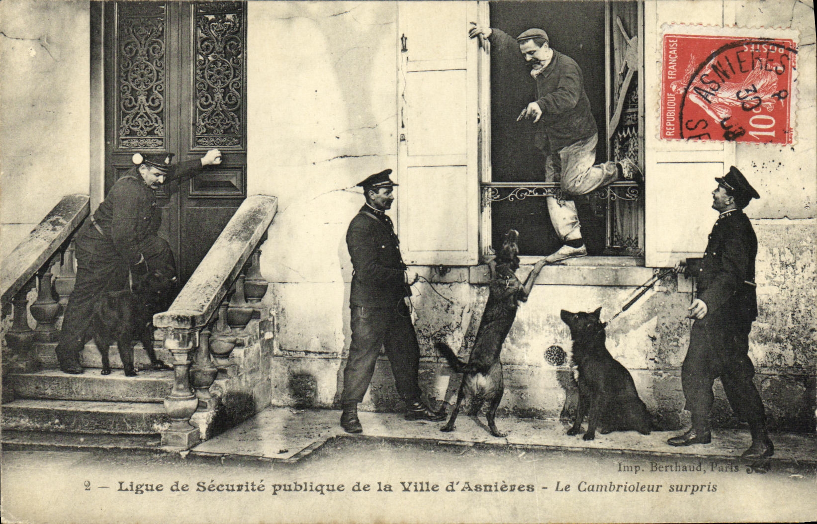 El ladrón sorprendido — Liga de Seguridad Pública de la Ciudad de Asnières — Imp. Berthaud, París