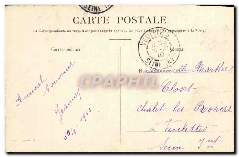 Levallois-Perret — Rue de Villiers — Hôpital Anglais — P. Marmuse, Paris — Rückseite