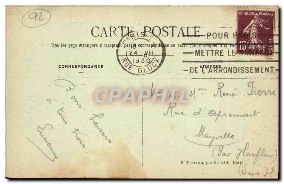CPA Levallois Perret Hotel de Ville — Rückseite
