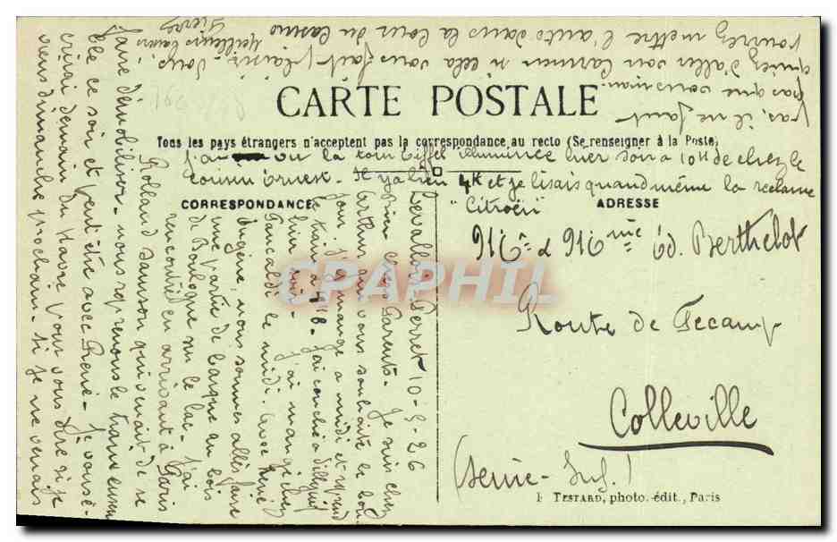 CPA Levallois Perret L Hotel de Ville — Rückseite