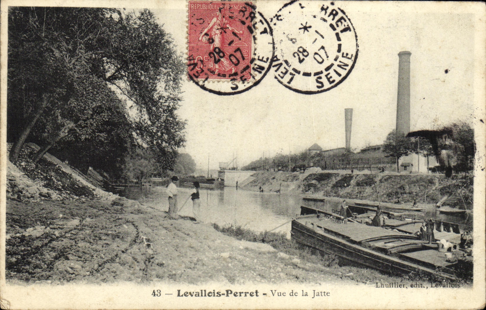 CPA Levallois Perret Vue de la Jatte peniche Bateau