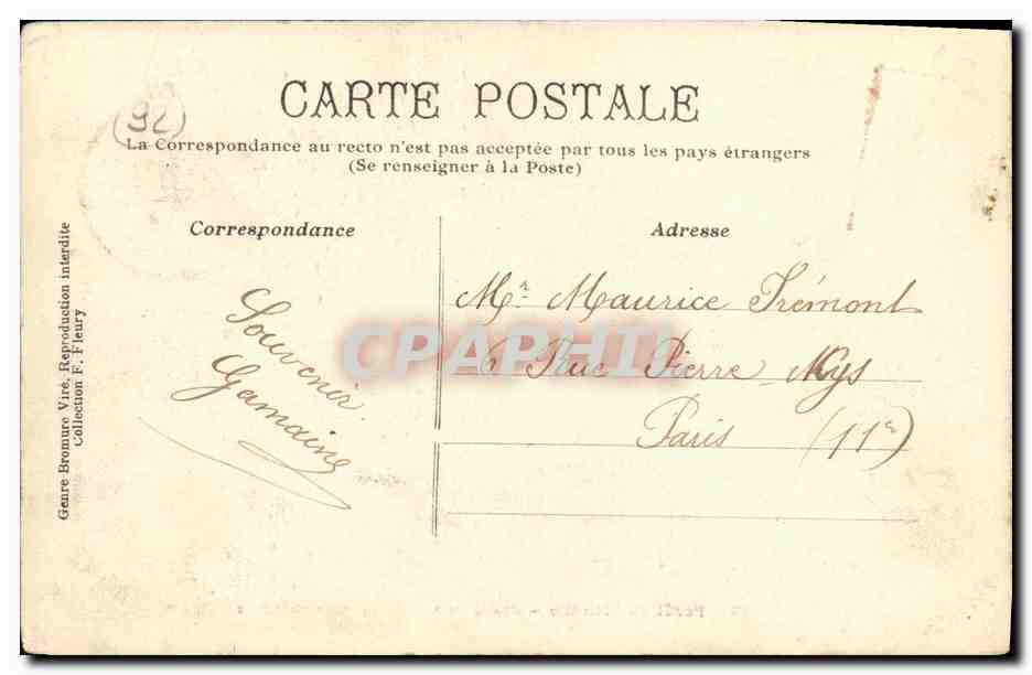 CPA Foret de Meudon Etang de Villebon Chevaux Zeppelin dirigeable  — Rückseite