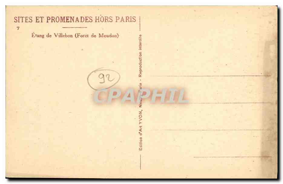 CPA Etang de Villebon Foret de Meudon  — Rückseite