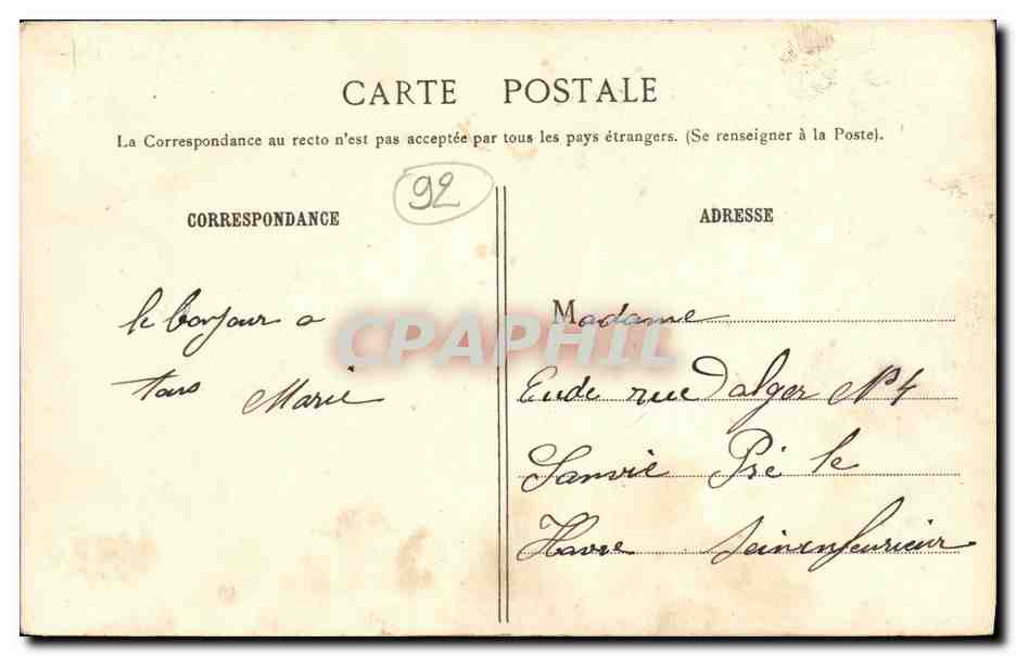 Meudon - Le Menhir du Parc de l'Observatoire — G. P. n°2508 — Rückseite