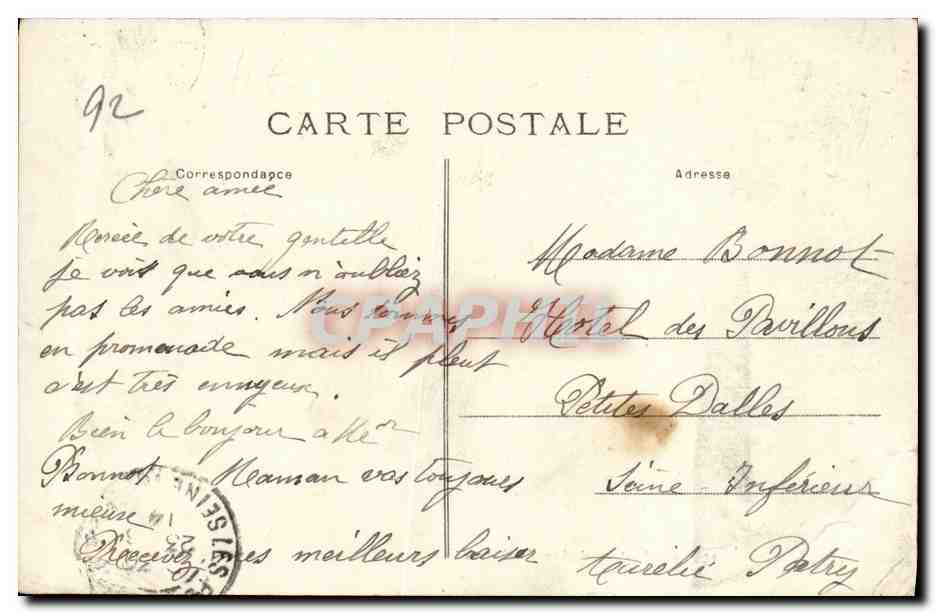 CPA Foret de Meudon Bellevue Bords de l Etang de Villebon — Rückseite