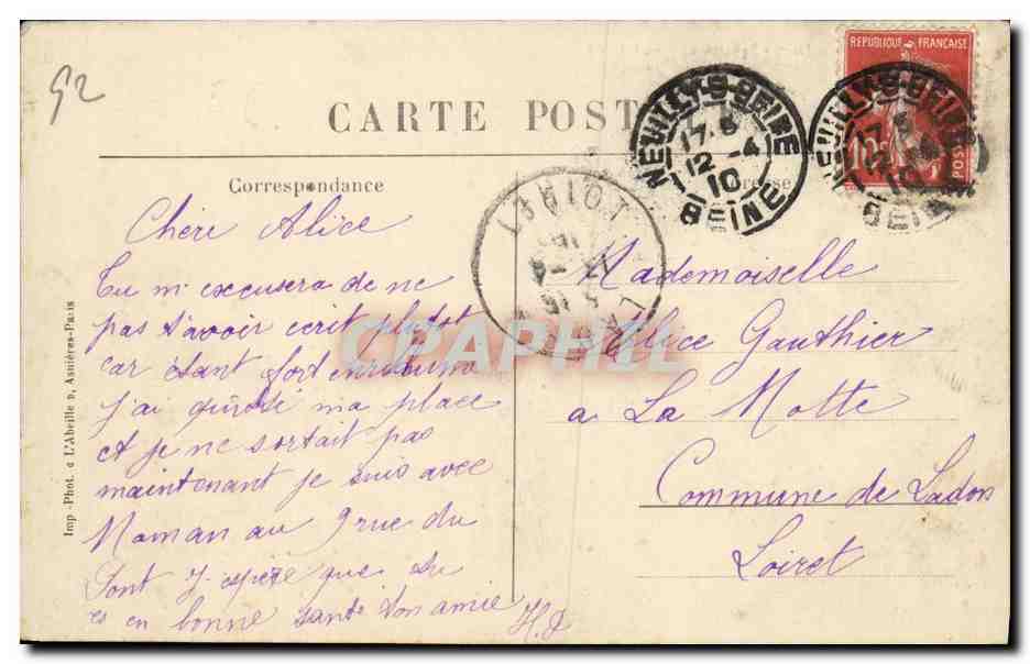 CPA Neuilly Sur Seine Square de L Hotel de Ville — Rückseite