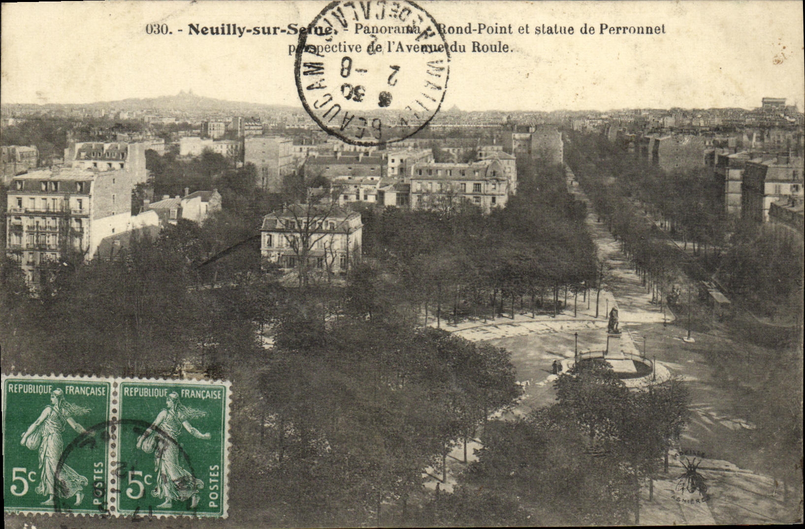 CPA Neuilly Sur Seine Panorama Rond point et statue de Perronnet perspective de l avenue du Roule 
