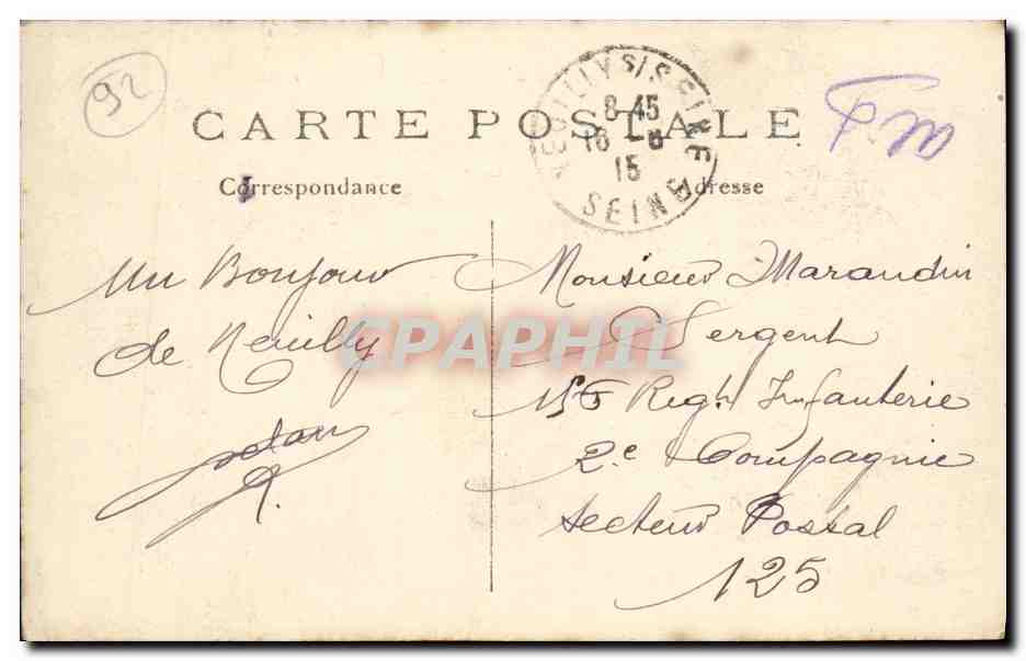 CPA Neuilly Sur Seine Rue Angelique Verin — Rückseite
