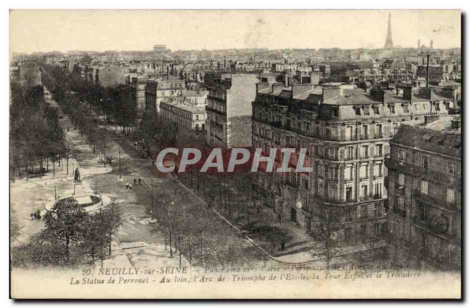 CPA Neuilly Sur Seine Panorama vers Paris Perspective de l avenue du Roule La statue de Perronnet 