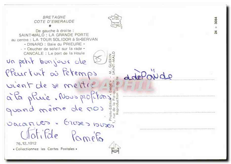 CPM Dinard Saint Malo La Grande St Servan — Verso