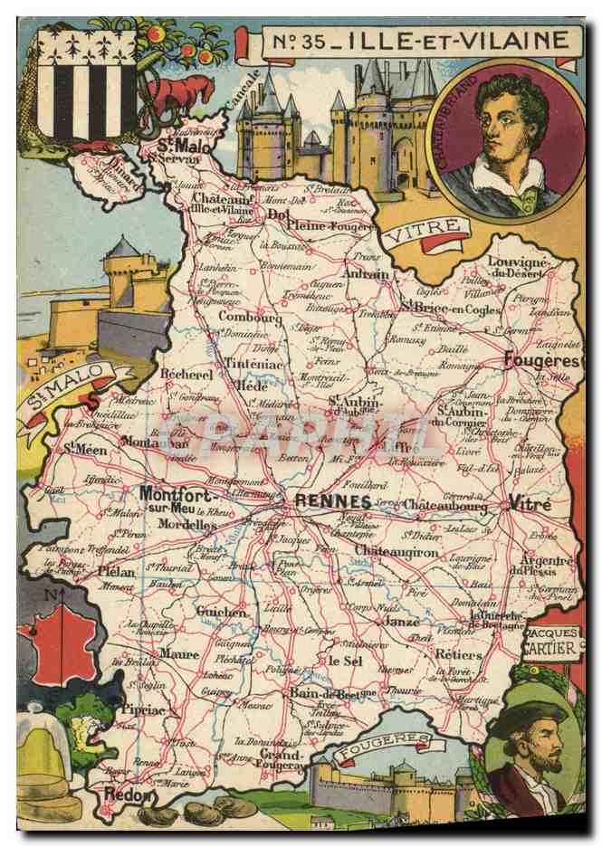 Ille-et-Vilaine — carte postale illustrée — éditée par Blondel La Rougery, Paris - Recto