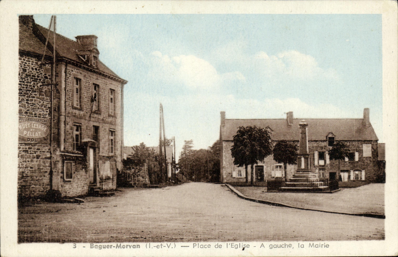 CPA Baguer Morvan Place de L Eglise A gauche La mairie