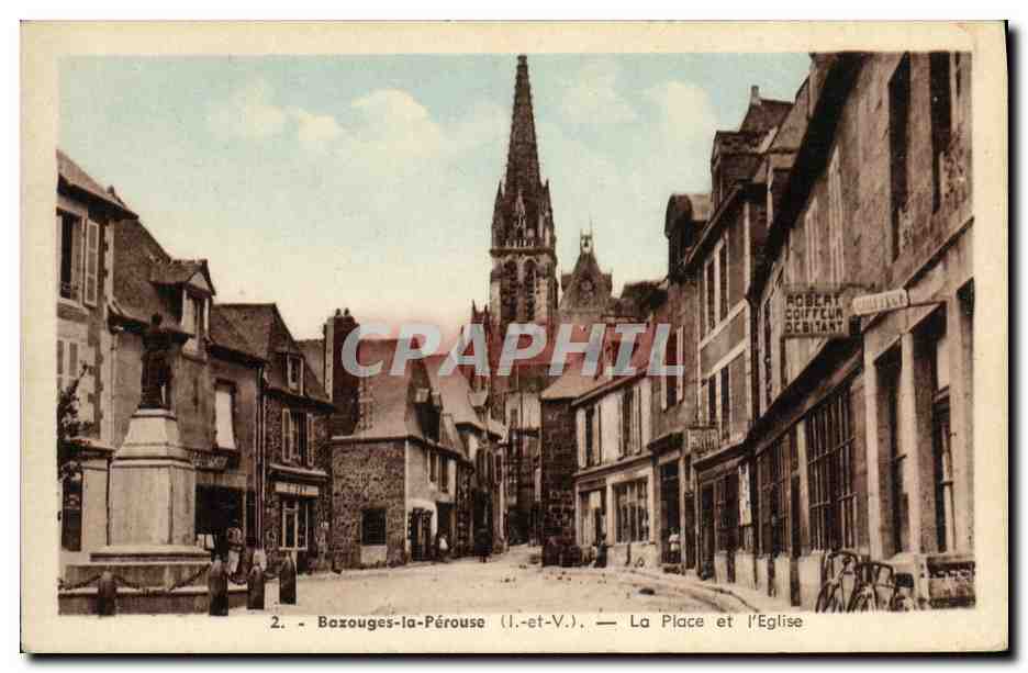 Bazouges-la-Pérouse (Il-et-V.) — La Place et l'Église — Édition Mézay, Rennes - Recto