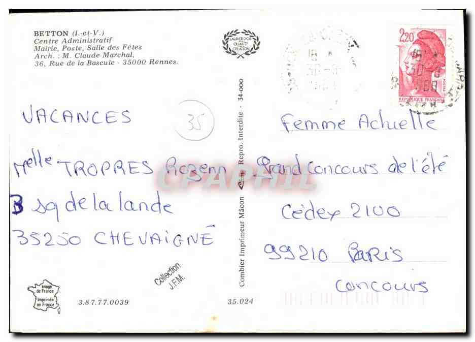 Centre Administratif de Betton (Ille-et-Vilaine) — Salle des Fêtes — Imprimeur Comblet, Rennes — Reverso