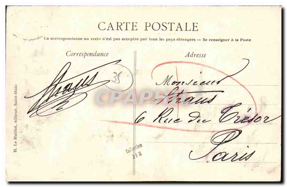 CPA Cancale Le Mole et l Hotel du Guesclin  — Verso