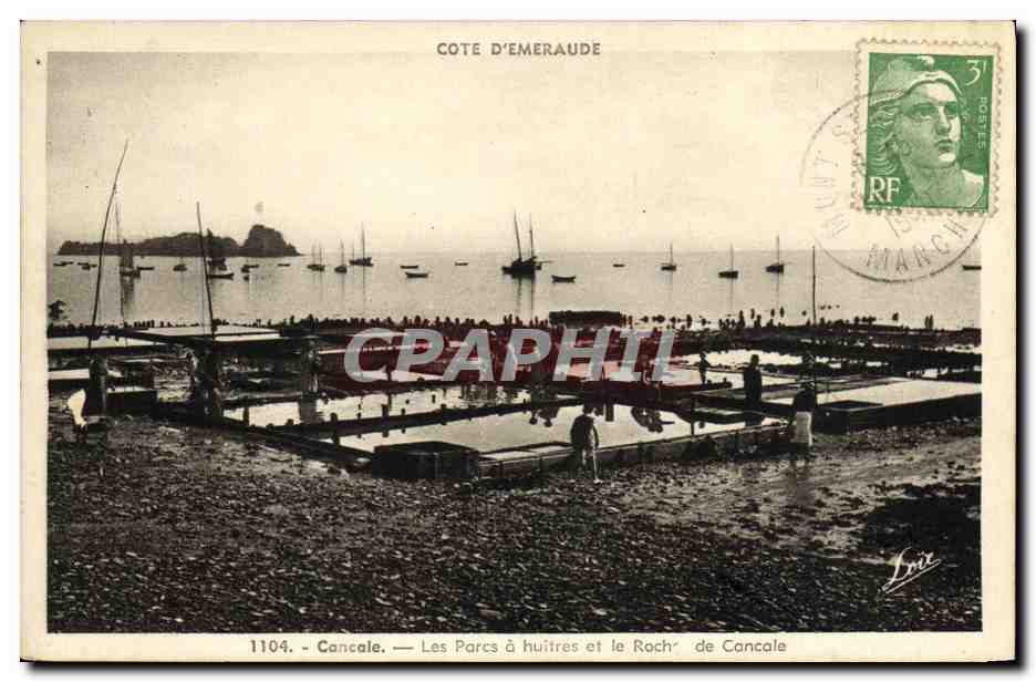 Côte d'Émeraude — Cancale — Les Parcs à huîtres et le Rocher de Cancale — Éditeur : Briz, n° 1104