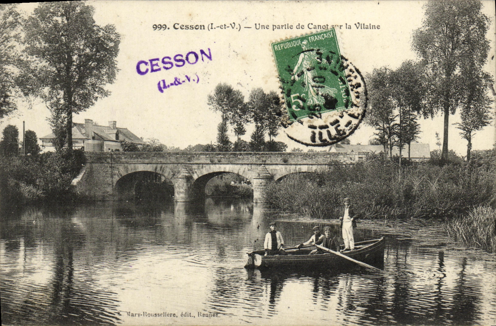 Cesson (Ille-et-Vilaine) — Une partie de Canot sur la Vilaine — Mary-Roussellière, édit., Rennes