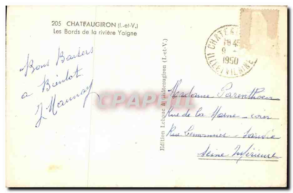 CPA Chateaubourg les Bords de la riviere Yaigne  — Verso