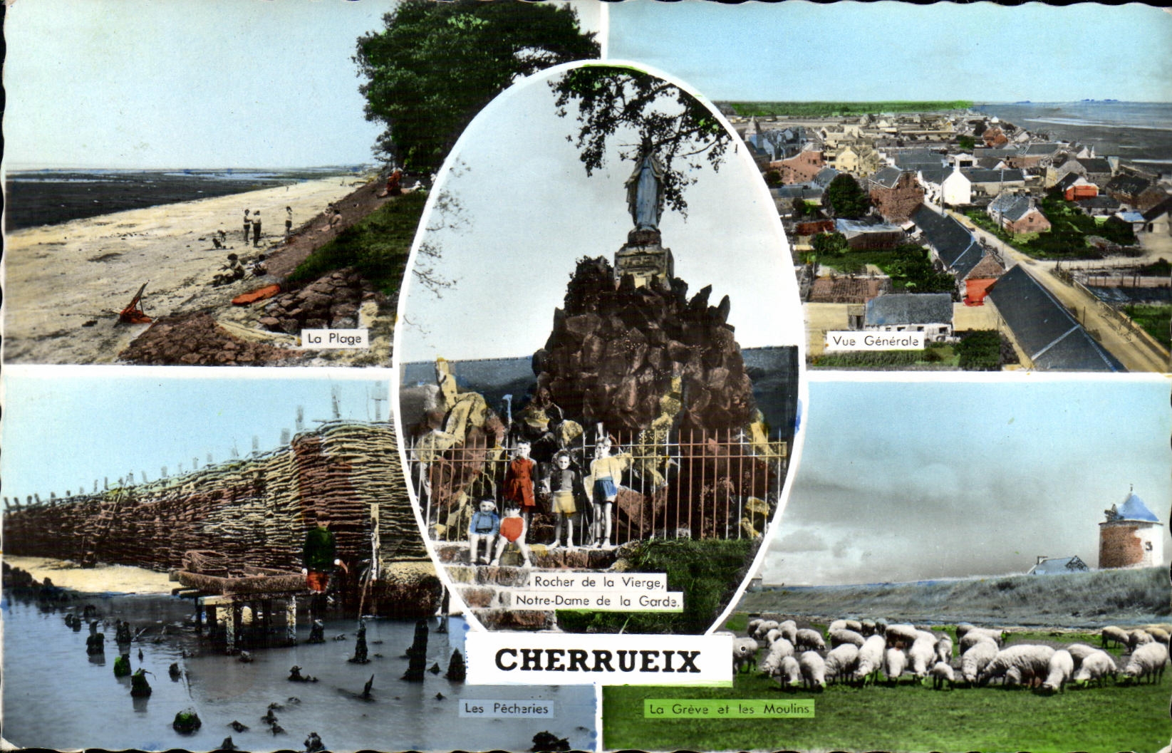 Cherrueix — Vue Générale, La Plage, Rocher de la Vierge, Les Pécharies, La Grève et les Moulin — Éditions Gaby