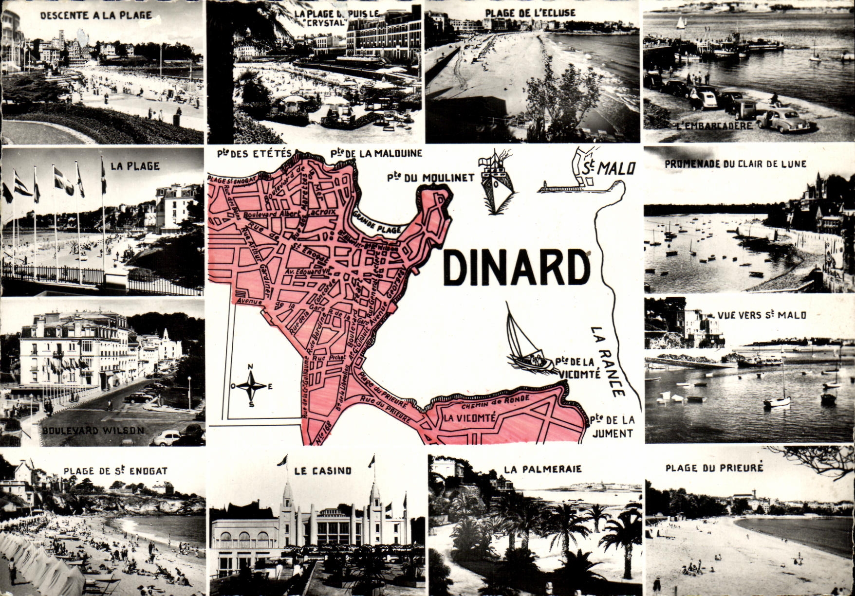 Dinard — Carte postale panoramique avec carte de la ville — éditeur Real-Photo - Voorkant