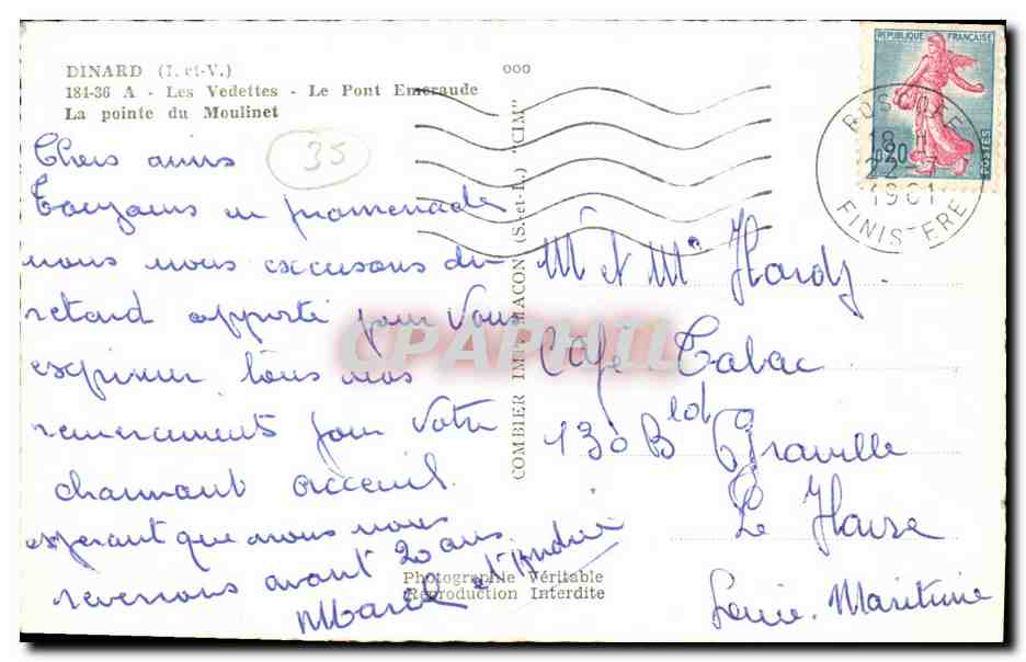 Dinard — Les Vedettes — Le Pont Émeraude — Photographe Combier Imprimeur — Rückseite