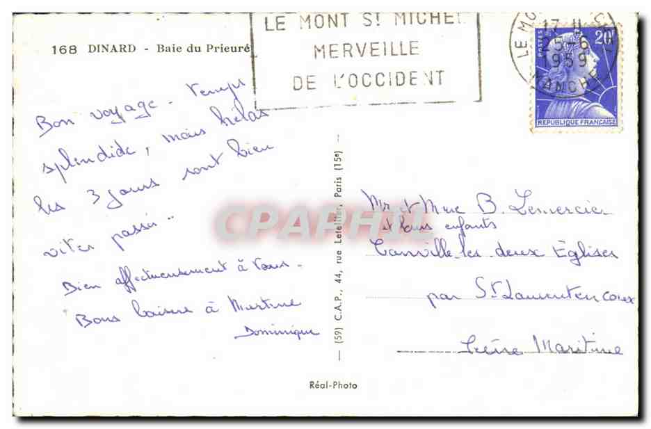 CPM Dinard Baie du Prieure — Verso