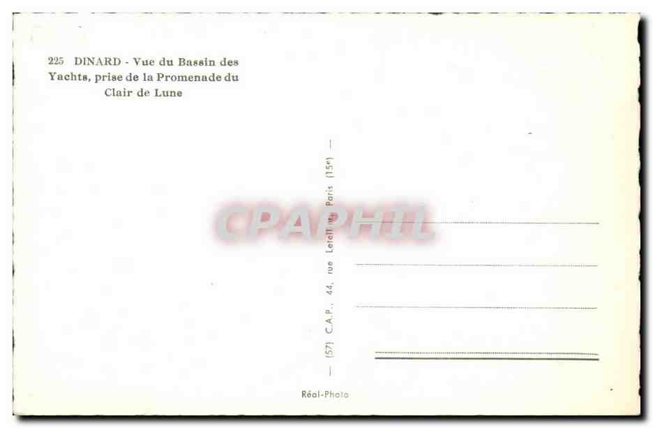 Dinard — Vue du Bassin des Yachts, prise de la Promenade du Clair de Lune — Réal-Photo, 44, rue Lefebvre, Paris (15e) — Achterkant