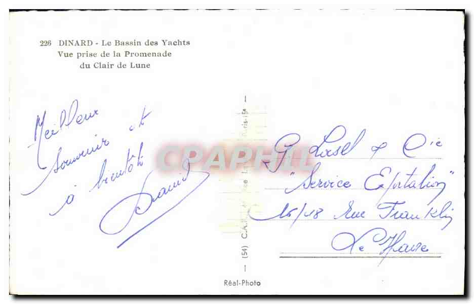 CPA Dinard Le Bassin des Yachts Vue Prise de la Promenade — Verso