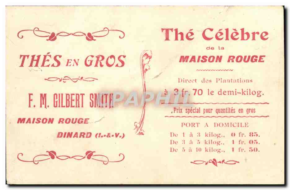 CPA Dinard La Plage Publicite Thes en gros Gilbert Smith Maison Rouge Dinard — Verso