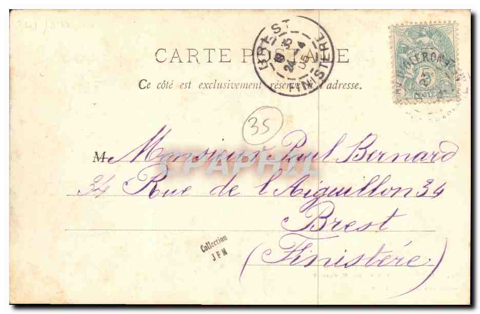 Dinard - Pointe du Moulin — vue de la plage et du phare — A. Waron, opticien, édit. St Brieuc — Verso