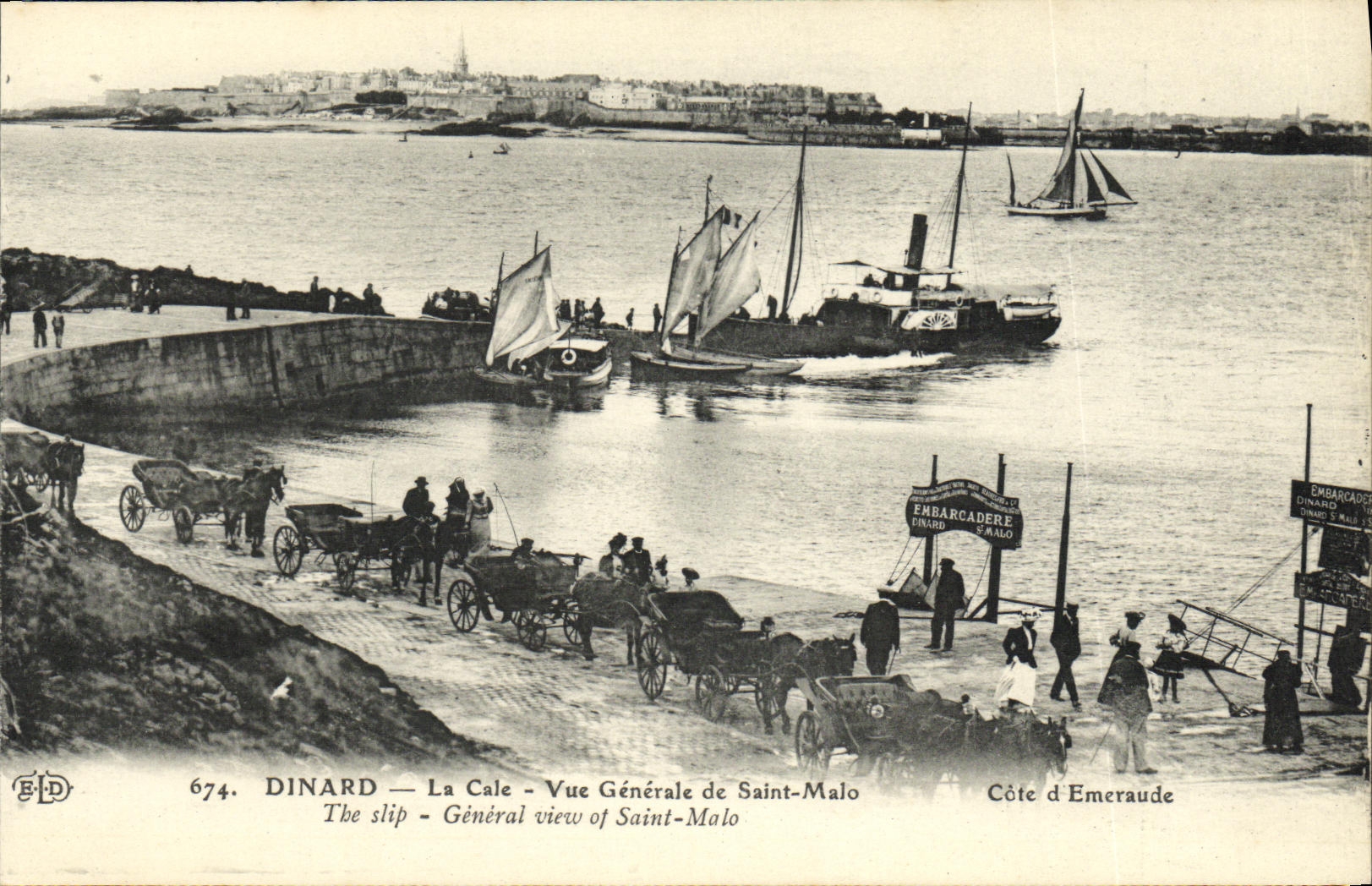 Dinard — La Cale — Vue Générale de Saint-Malo — Côte d’Emeraude — Éditeur E.P.D. n° 674