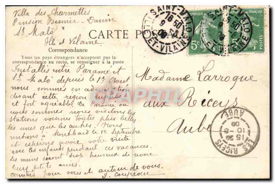 Dinard — La Plage, côté Grand Casino — Éditeur E-D, n° 695 — Rückseite