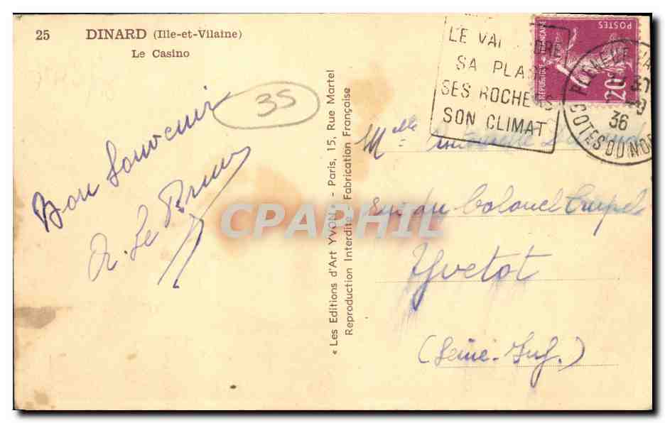 Dinard (Ille-et-Vilaine) — Le Casino — Les Éditions d'Art Yvart — Rückseite