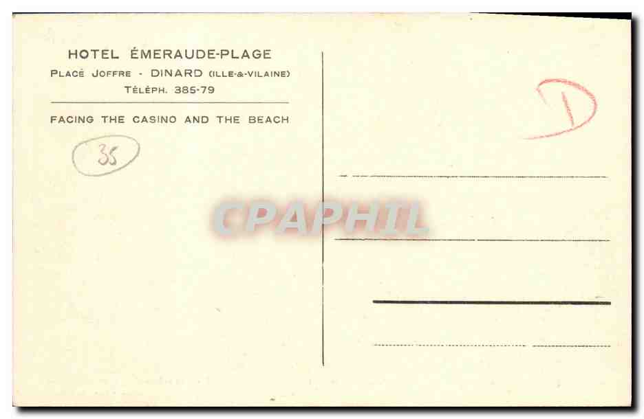 CPA Hotel Emeraude Plage Place Joffre Dinard Face a la plage et au casino — Rückseite