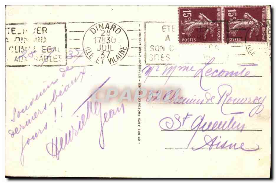 CPA Dinard La Vicomte Vue vers Dinard — Verso
