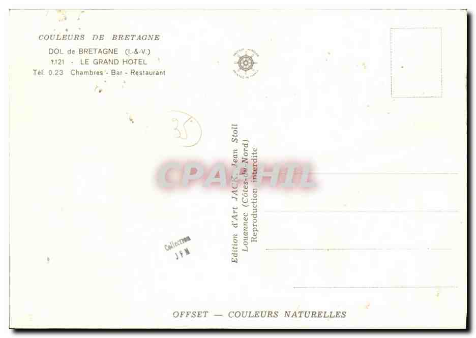 CPM Dol de Bretagne Le Grande Hotel  — Rückseite