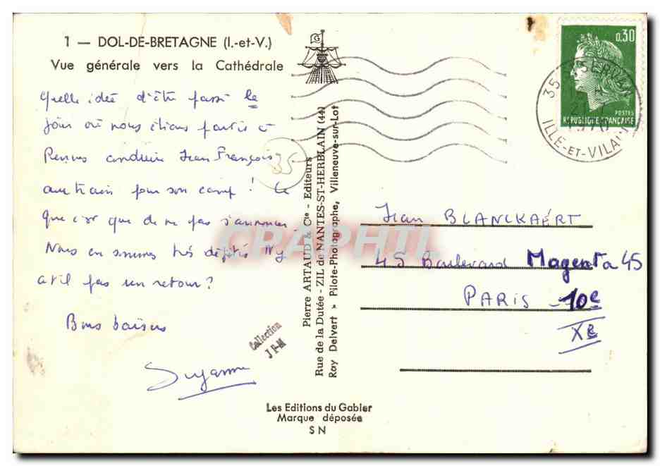 Dol-de-Bretagne (Ille-et-Vilaine) — Vue générale vers la Cathédrale — Pierre Artaud & Cie, N°1 — Rückseite