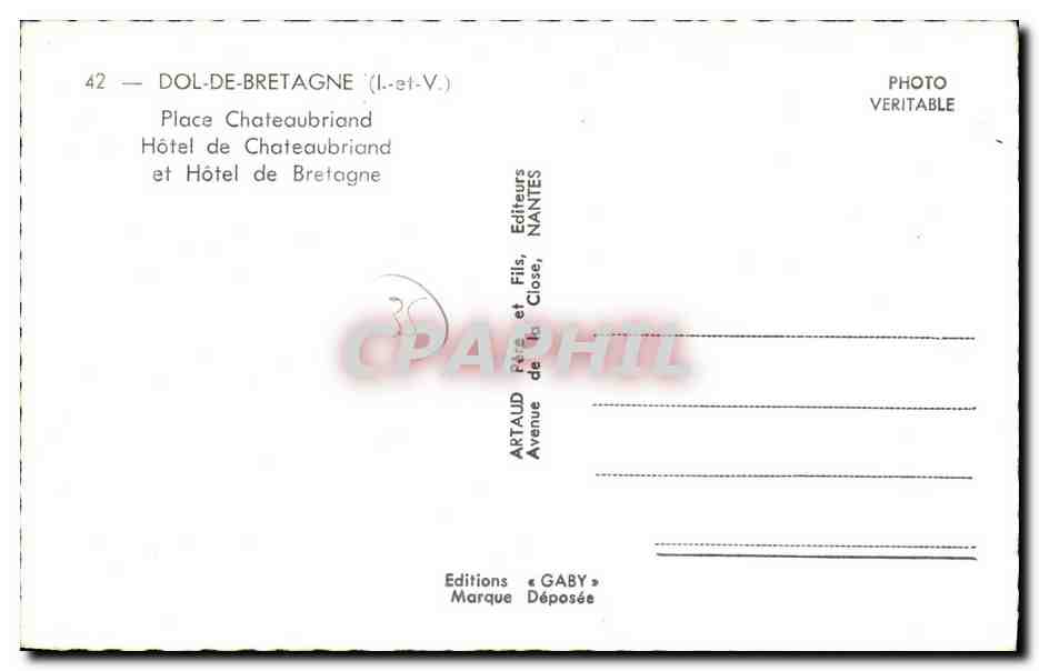 Place Chateaubriand — Hôtel de Chateaubriand et Hôtel de Bretagne — Éditions Gaby — Rückseite