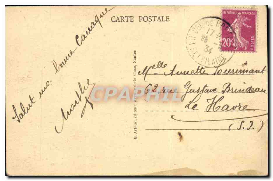Colonne-Bretagne (Loire-Atlantique) — Place Toullier et au fond la Cathédrale — G. Artaud, Nantes — Verso
