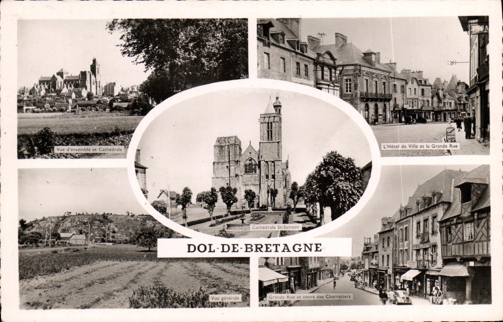Dol-de-Bretagne — Vue générale avec cathédrale, hôtel de ville et Grande Rue — Éditions ARTA père et fils, Nantes