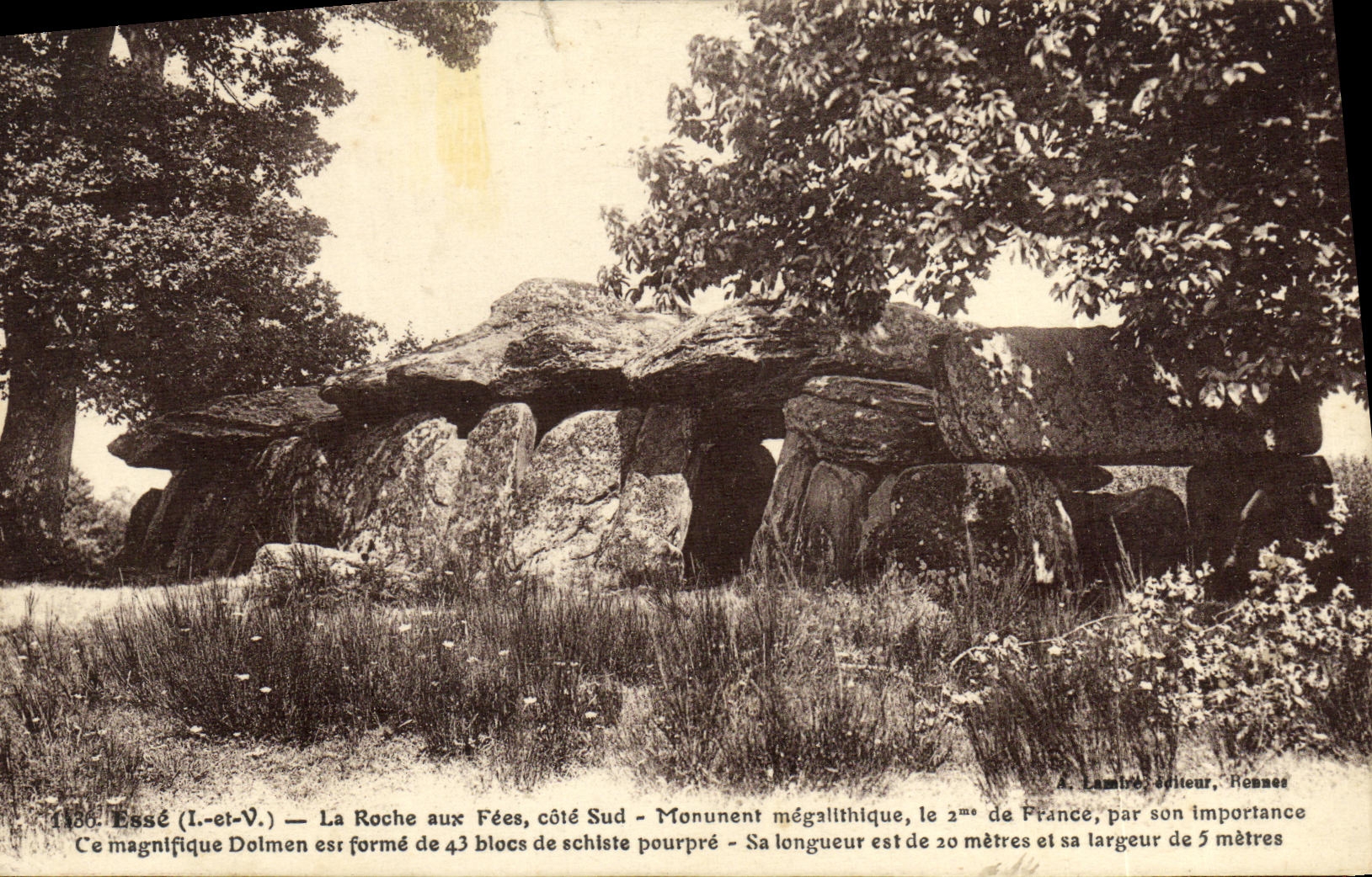 Essé (Ille-et-Vilaine) — La Roche aux Fées, côté Sud — Dolmen mégalithique, 2e de France par son importance — éditeur A. Lambin, Rennes