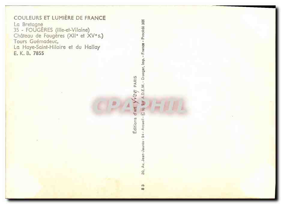 CPM Couleurs et Lumiere de France Fougeres Chateau Tours Guemadeuc La Haye Saint Hilaire et du Hallay — Rückseite