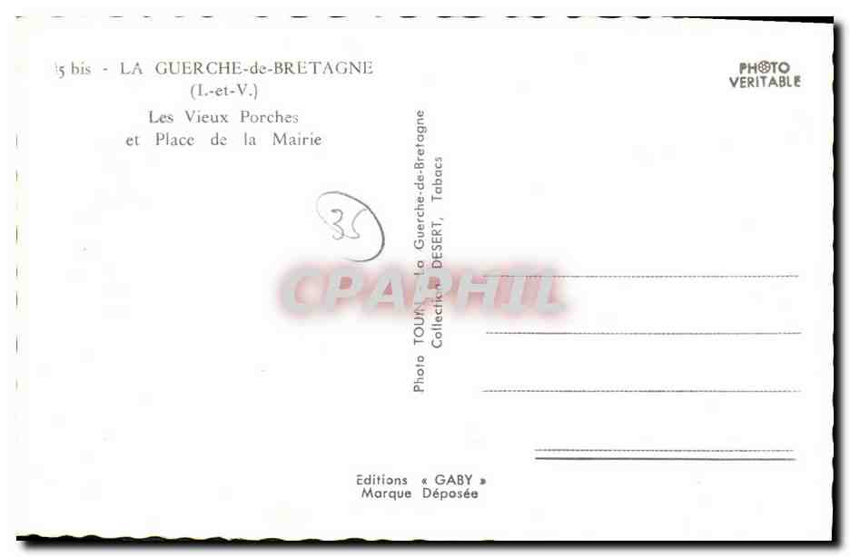 La Guerche-de-Bretagne — Les Vieux Porches et Place de la Mairie — Éditions Gaby — Verso