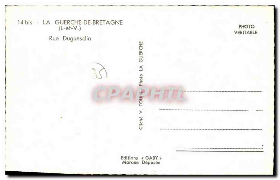 Rue Duguesclin — La Guerche-de-Bretagne — Éditions Gaby — Verso