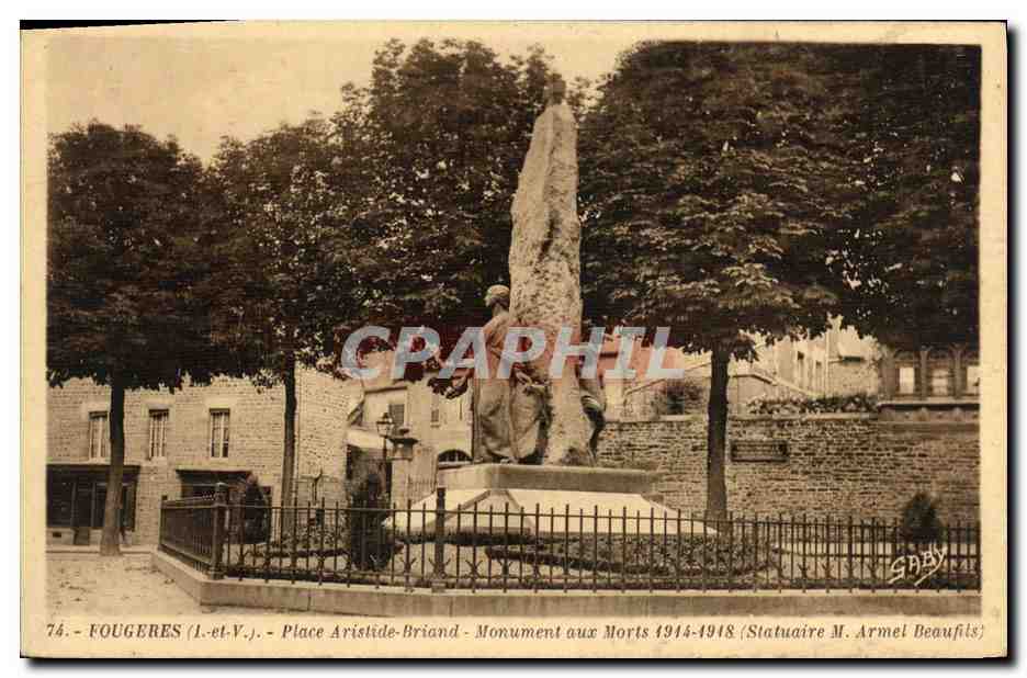 Fougeres (L-et-V.) - Platz Aristide-Briand - Kriegsdenkmal 1914-1918 (Skulptur von M. Armel Beauflis)