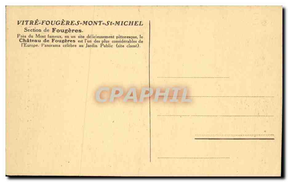 CPA Fougeres Le Chateau La Tour de Coigny — Verso