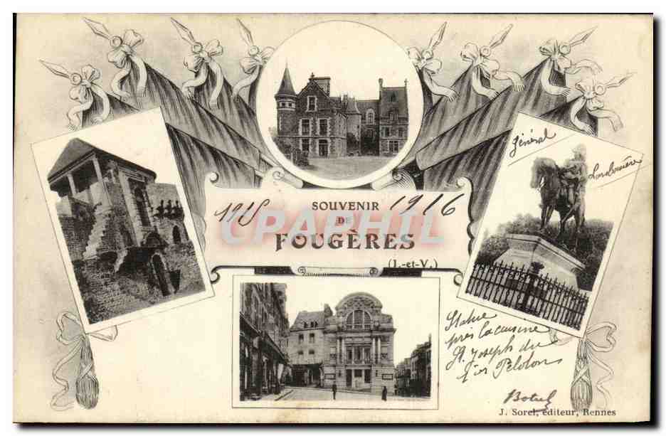 Fougères — Recuerdo 1916 — J. Sorel, editor, Rennes - Anverso