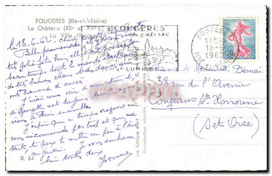 CPM Fougeres Le Chateau La Ville Haute — Verso