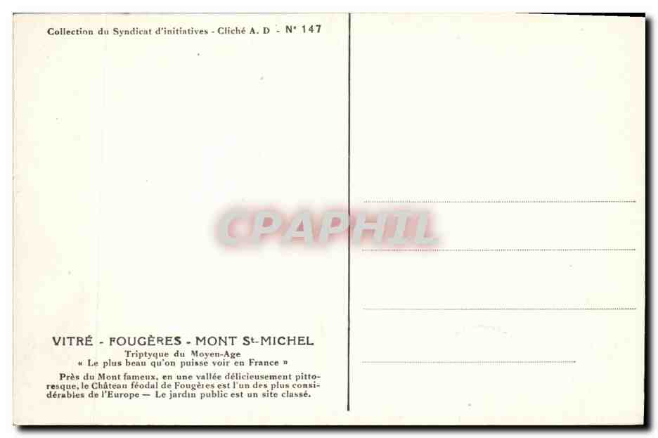 Fougères — La Chiesa di San Sulpizio (classificata) — A sinistra, il Castello. — Verso